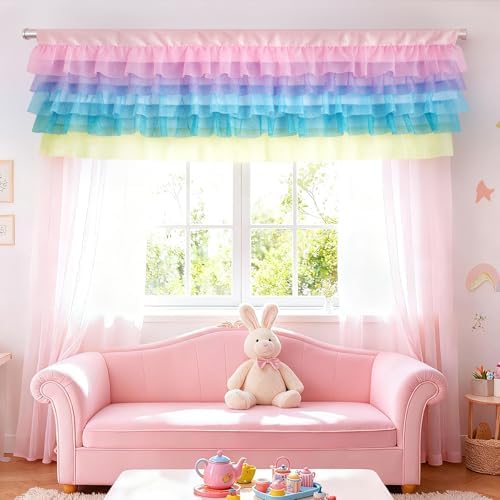 Besutolife Pastel Unicorn Valance Curtain Sparkle Tulle Valances - Image 5