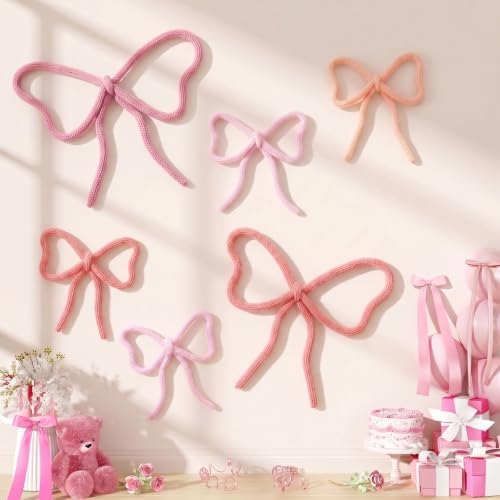 Barydat 6 Pcs Pink Bow Wall Decor Coquette Bow Nursery Decoration Room Decor by home