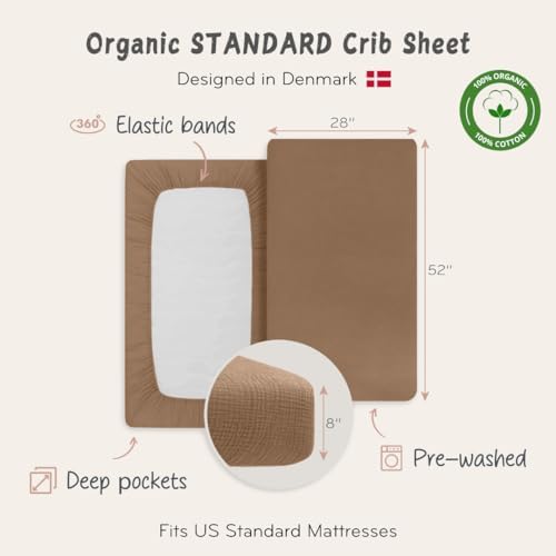 Crib Sheets, 100% Organic Cotton Muslin, Fitted 28"x52" Standard - Image 5