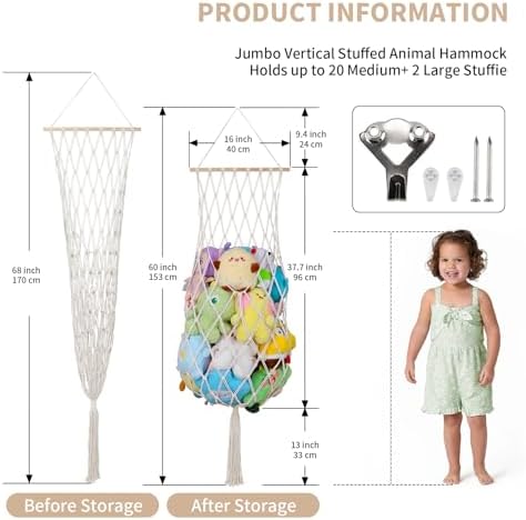 68 Inch Stuffed Animal Storage Net Corner Stuffy Hammock - Image 5