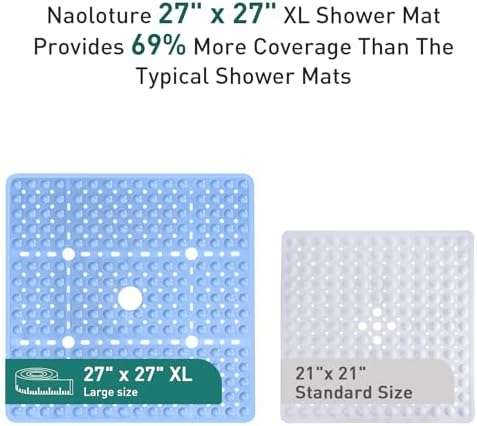 Large Square Shower Mat Tub Bath Mat Non Slip Light Blue 27"x27" - Image 3