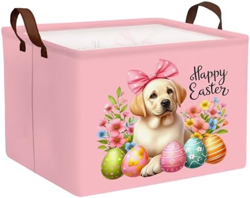 Large Cute Easter Basket for Kid Empty Gift Baby Rectangle Storage Bin Bunny by ASKETAM
