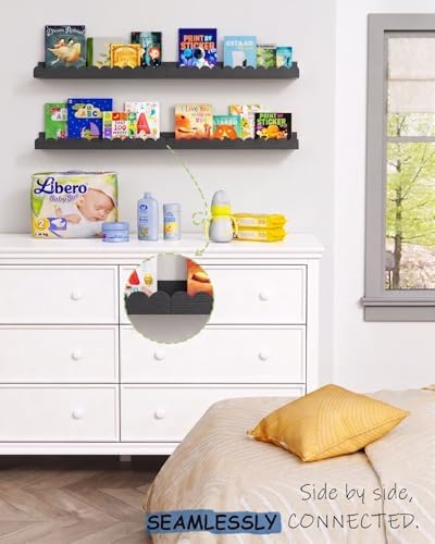 Black Nursery Floating Shelves for Wall, Scalloped Book Shelf for Kids Room - Image 2