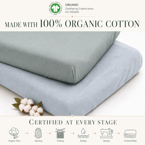 2 x GOTS 100% Organic Cotton Bedside Bassinet Sheets 33x20 and 35x19 Compatible - Image 4