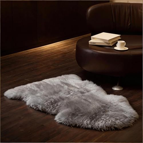 Genuine Real NZ Sheepskin Area Rug Fluffy Lambskin Living Room Grey 2 x 3ft - Image 5