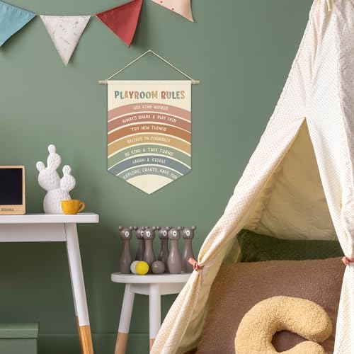 Playroom Decor, Nursery Decor, Playroom Rules Wall Art Canvas Banner, Rainbow - Image 6