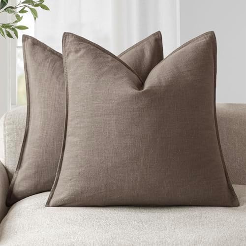 Foindtower Linen Solid Decorative Throw Pillow Covers 20x20 Light Coffee by Foindtower