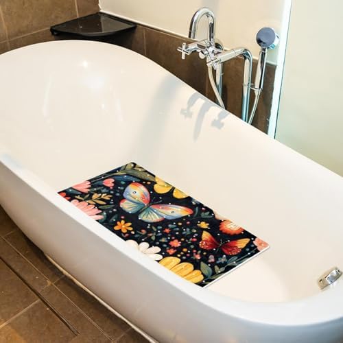 Bathtub Mat Non Slip 26.8x15.1 Inch, Flowers Butterflies Shower Mat - Image 5
