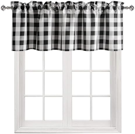 Hiasan Black and White Buffalo Plaid Curtains Valances, 42W x 18L, 1 Panel - Image 2
