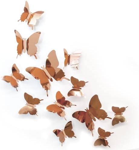 Butterfly Wall Decal Room Decor, Rose Gold Butterfly Wall Decor 24 pcs by Artivo