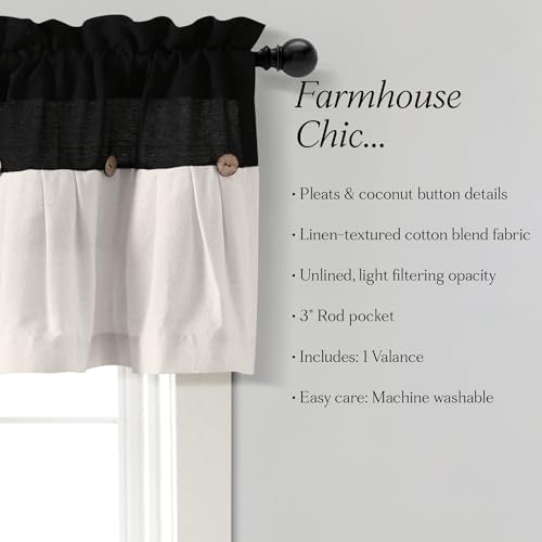 Lush Decor Linen Button Farmhouse Valance Curtians 52" W x 18" L Black & White - Image 6