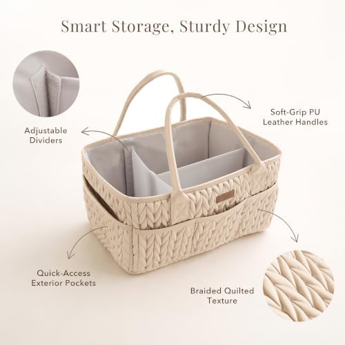 Konssy Baby Diaper Caddy Organizer, Braided Quilted Design - Image 3