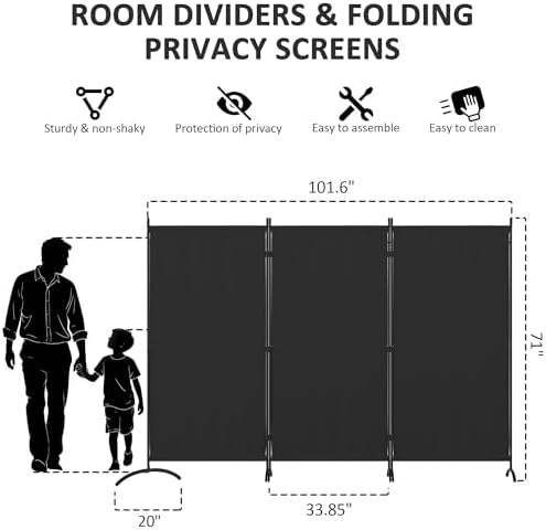 Room Divider 3 Panel Room Dividers and Folding Privacy Screens - Image 4