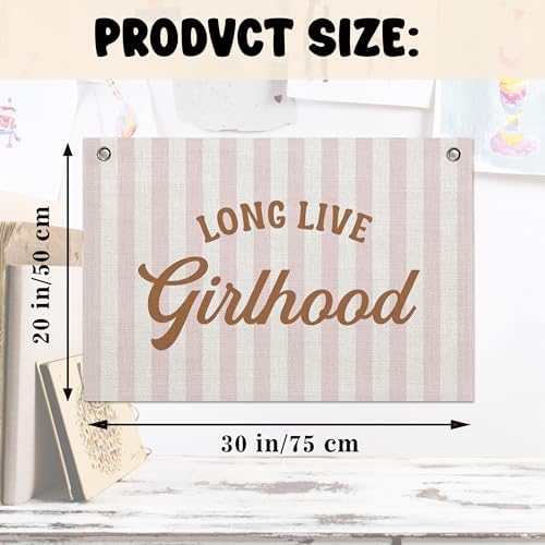 Long Live Girlhood Banner – Girl Room Decor Linen Banner Hanging Flag Retro Pink - Image 4