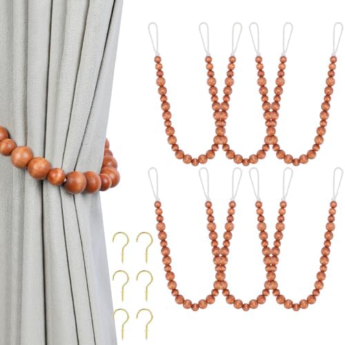 KLOGTSIND Wood Bead Curtain Tiebacks, 6 Pack Curtain Tie Backs by KLOGTSINDDirect