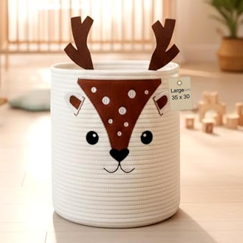 Storage Basket, Large 14” x 12” Woven Cotton Rope Bin by Joliwove