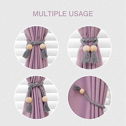 NICEEC 2 Pack Wooden Ball Magnetic Curtain Tiebacks Boho Home Decor Drape Tie - Image 6