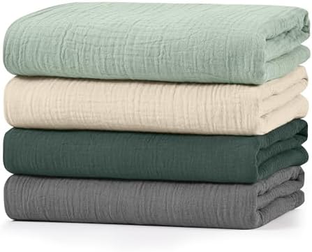Muslin Swaddle Blankets for Baby Girls and Boys, 4 Pack Breathable and by LYRICHOMBABY