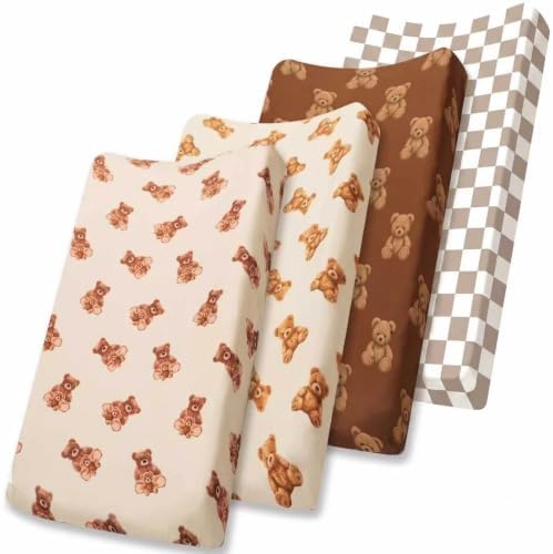 4 Pack Bear Baby Sheets Neutral Unisex Fitted Checked Nursery Baby Sheet Set by Jola%27s+House