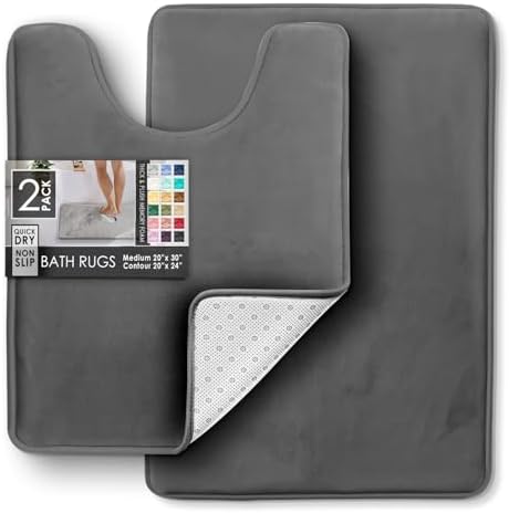 Clara Clark 2 Piece Bathroom Rugs, Velvet Memory Foam Bath Mat Set, Non-Slip - Image 3