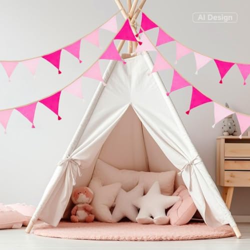 G2PLUS Cotton Fabric Bunting Banner, 9Ft Pink Triangle Pennant Banner Flag - Image 6
