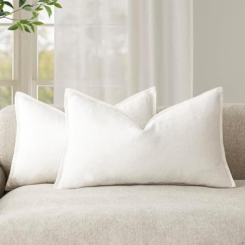 Foindtower Decorative Linen Lumbar Throw Pillow Covers 12x20 Cream White by Foindtower