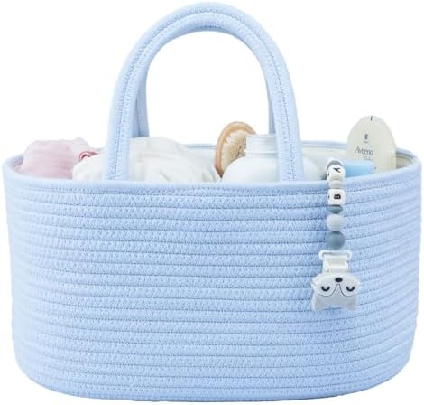 XUANGUO Cotton Rope Baby Diaper Caddy Organizer Basket Sky Blue by XUANGUO