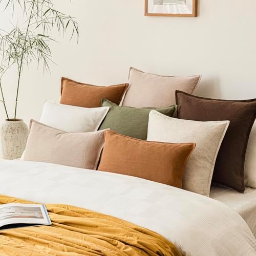 Foindtower Linen Solid Decorative Throw Pillow Covers 16x16 Reddish Brown - Image 7