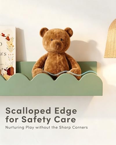 Nursery Book Shelves with Hooks, Scalloped Shelves - Image 4