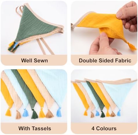 G2PLUS Cotton Fabric Bunting Banner, 9Ft Colorful Triangle Pennant Banner Flag - Image 3