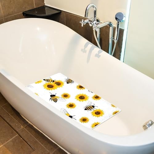 Shower Mat Non Slip 26.8 x 15.1 Inches, Bee Sunflower Bathtub Mat Shower Stall - Image 5