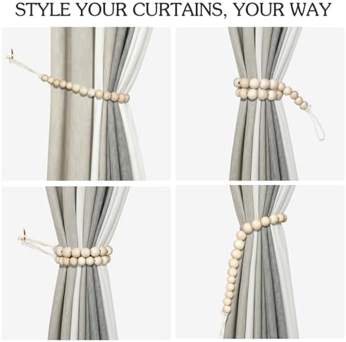 Hion 4 Pcs Boho Curtain Tiebacks, Wood Beads Curtain Holdbacks, Outdoor - Image 4