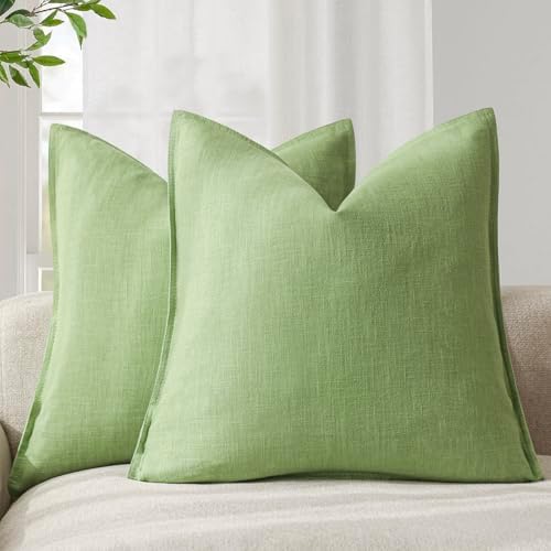 Foindtower Linen Solid Decorative Throw Pillow Covers 22x22 Inch Lime Green by Foindtower