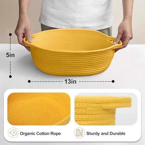 MEGASKET Yellow Woven Basket, Cute Cotton Rope Cat Dog Toy Bin Box, Small Woven - Image 2