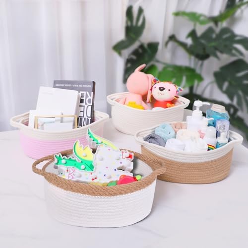 ABenkle Small Basket with Handles, Boho Decorative Rope Woven Dog Cat Toy - Image 5