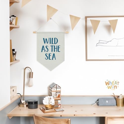 Wheatwin Ocean Nursery Decor, Wild As the Sea Blue Wall Hanging Pennant Flag - Image 4