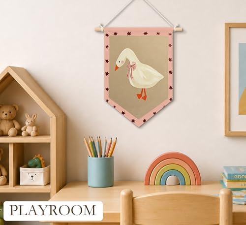 KDHTY Pink Goose Nursery Canvas Hanging Pennant Flag Banner, Girl Nursery Decor - Image 5