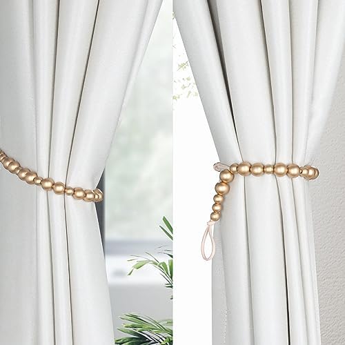 2 Pack Wood Bead Curtain Tieback, Boho Curtain Holdbacks - Image 2