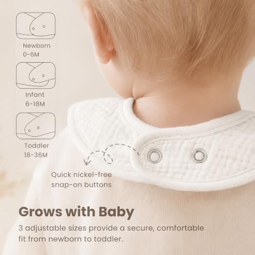 Konssy 8-Pack Muslin Baby Bibs, Adjustable Fit - Image 5