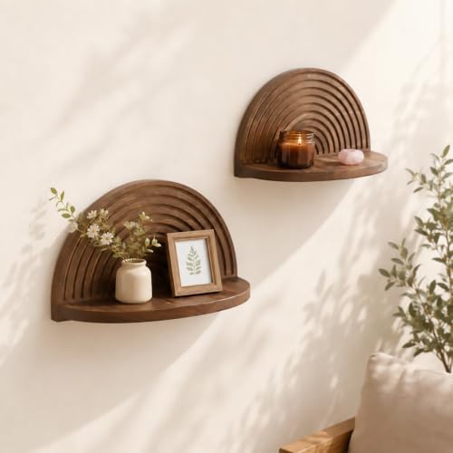 Artilady Boho Shelf Wall Decor, Mid Century Wood Floating Shelves Storage by Artilady