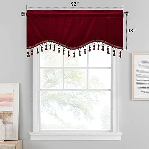 StangH Red Tassel Christmas Velvet Valances Curtains 52x18 Inch, 2 Panels - Image 2