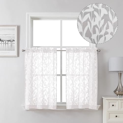 Lecloud Leia 36 Inch White Sheer Curtains Tiers 2 Pieces, Airy & Breathable by Lecloud