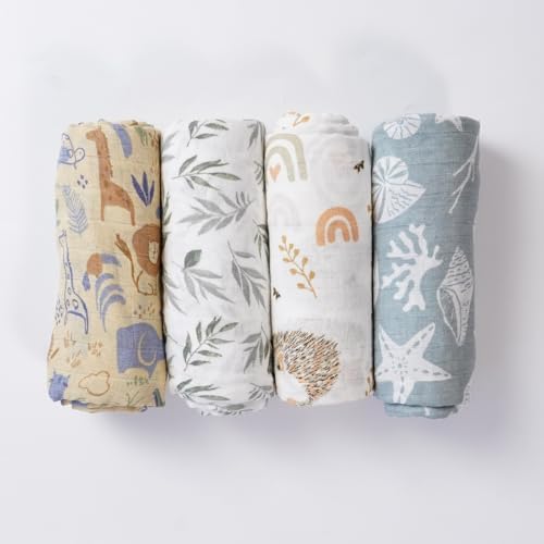 4 Set Muslin Swaddle Blankets Receiving Blanket - Image 2