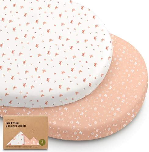 2-Pack Baby Bassinet Sheets Girl, 33x17 Bedside Sheets by KeaBabies