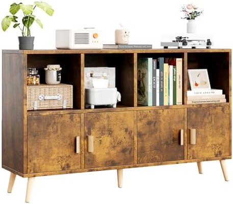 8-Cube Storage Organizer with Doors & 5 Solid Wood Legs, Mid-Century Modern by Flrrtenv