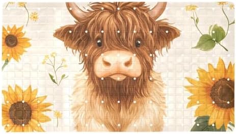 Bathtub Mat Non Slip 26.8x15.1In, Highland Cow Sunflower Bath Mat by Anna+Cowper
