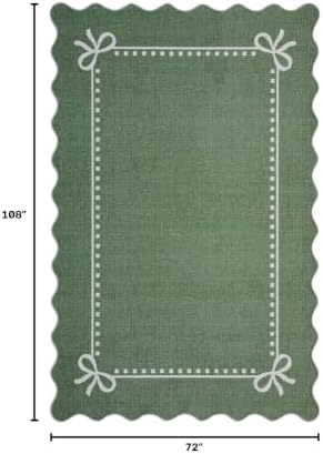 Garvee Scalloped Bow Rug for Living Room Washable Solid Green 6x9 Area Rugs - Image 2