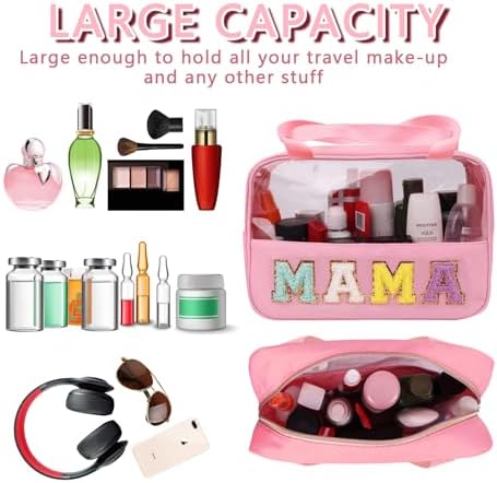 Iqimott Chenille Letter Patch Mama Bag, Preppy Clear Makeup Cosmetic Bag Large - Image 4