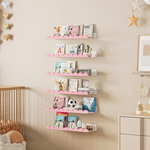 6-Pack Nursery Book Shelves, Scalloped Floating Shelves - Image 2