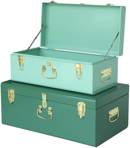 Vixdonos Decorative Large Metal Box Storage Trunk Chest Set of 2 College Dorm by Vixdonos